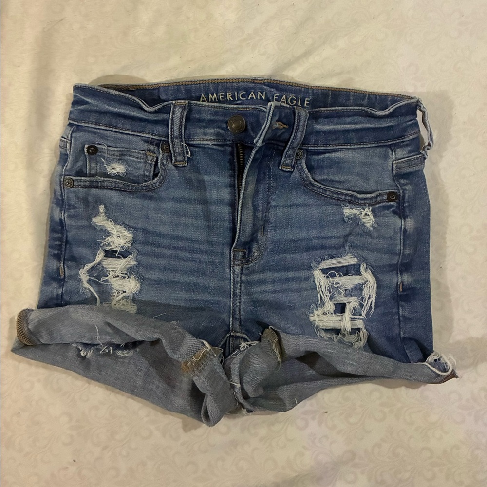 American Eagle Outfitters Blue Distressed Jean Shorts